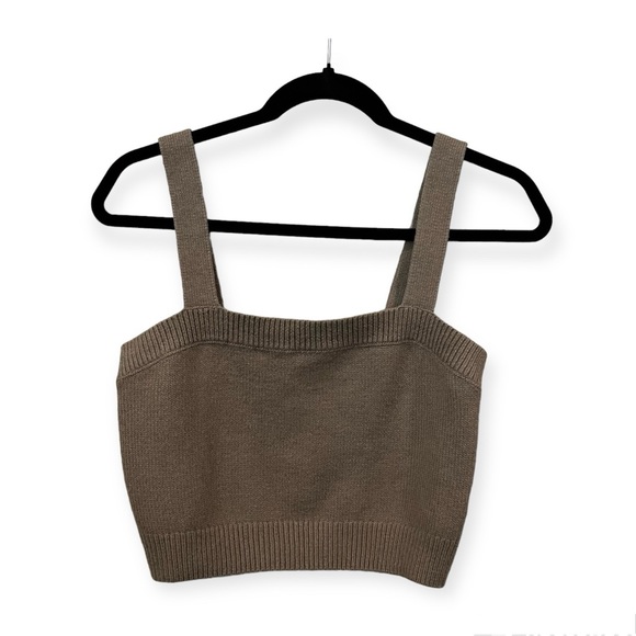 H&M Knit Square Neck Cropped Sweater Tank Tan Brown Medium - Picture 1 of 6